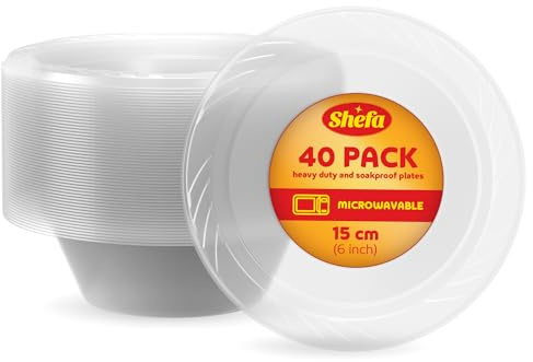 Shefa Pack of 40 Clear Bowls, Reusable & Washable, Heavy Duty Dinnerware, Microwave-Safe Crockery - Ideal for Birthday, Parties, Camping, Catering (12 oz Bowls, Clear)…