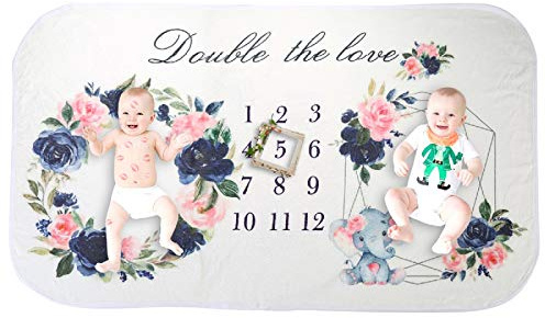 Yolispa Fleece-Decke für Babys, Monatliche Meilensteindecke extra groß Fotografie Hintergrund Monatsdecke Baby Jung Mädchen weiche Blumendruck Personalisiertes Neugeborenen-Geschenk 150cm x 90cm