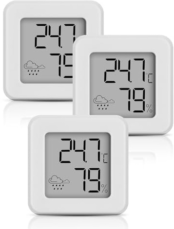 Mini Thermomètre hygromètre Intérieur Digital, moniteur de température ambiante et hygromètre Jauge de température et d'humidité (Blanc-3 pièces)