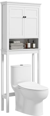 HOMCOM Meuble WC Dessus de Toilette Placard 2 Portes 70 x 20 x 175 cm Blanc | Meuble Machine à Laver, Rangement Salle de Bain, Compartiment, Étagères Réglables