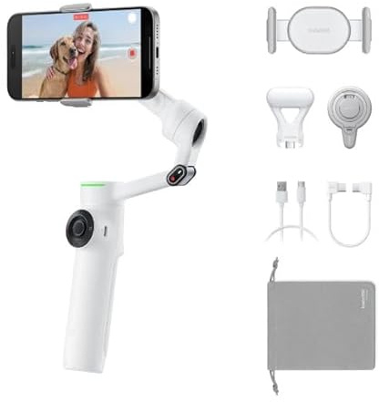 Insta360 Flow 2 Pro Creator Bundle Weiß – Faltbares Gimbal für AI Telefon, DockKit, 360° Panorama-Tracking, freier Neigungsmodus, eingebautes Selfie-Stativ/Selfie-Stick, Reise-Stabilisator