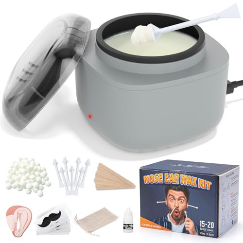 AUZEAL Nose Wax Kit Men, Mini Wax Warmer for Hair Removal, Mini Wax Kit for Noes and Ear, 100g Wax Beads, 40 Sticks, USB Fast Heat, Smart Constant Temp, Upgraded Size, Multi-Accessories, Gray