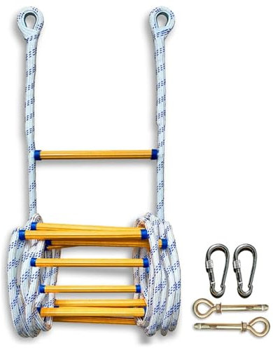 Échelle de Secours 3M, Échelle de Corde D'évacuation d'urgence avec Mousqueton, Échelles de Sécurité D'évacuation Charge Jusqu'à 200kg, Échelles d'Incendie pour Évacuation de Fenêtre et Balcon(164FT/5