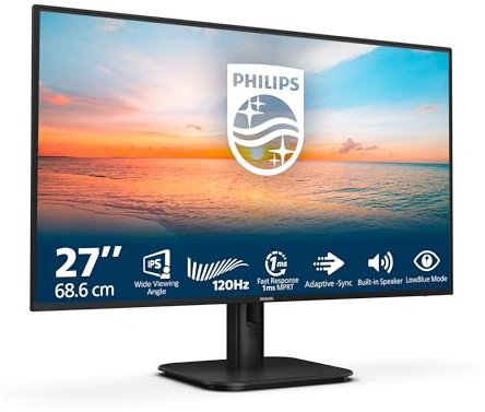 PHILIPS 27E1N1200A - Monitor Full HD de 27 Pulgadas, 120 Hz, Adaptive Sync., Altavoces (1920x1080, 1x D-Sub, 1x HDMI 1.4, 1x DisplayPort 1.2) Negro