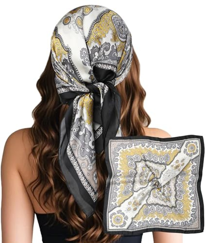 Sumolux Kopftuch für Damen, Satin, Seide, Schal, Bandana, Haarwickel, Nacht, groß, quadratisch, 69,8 cm