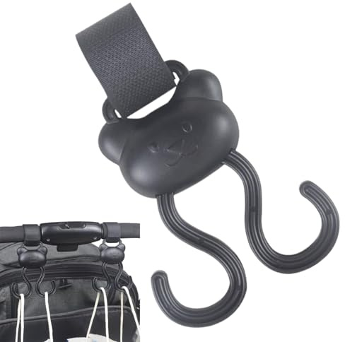 Moreeulsi Ganci per passeggino, doppio moschettone a di orsetto in stile cartone animato, chiusura ad anello regolabile | Forniture da viaggio per bambini, accessori per passeggino all'aperto
