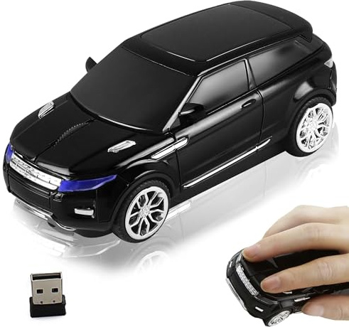 Souris de voiture sans fil 2,4 G en forme de SUV avec phare, souris optique sans fil ergonomique et silencieuse avec récepteur USB, pour ordinateur portable PC, Cadeau pour Famille et Amis - Noir