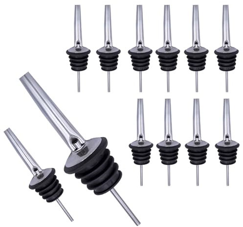 pangutheos 12 Piezas Vertedor de Botellas, Boquillas Aceite in Acero Inoxidable Reutilizable Dosificadores para Botellas Para 16-20 MM de Jarabe de Café Vinagre de Aceite de Oliva
