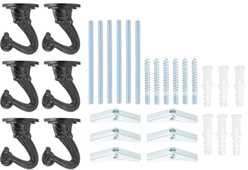 PATIKIL Swag Hooks, 6 Pcs Heavy Duty Ceiling Hooks with Hardware Installation Wall Fixing Ceiling Hangers for Hanging Plants Chandeliers, Black