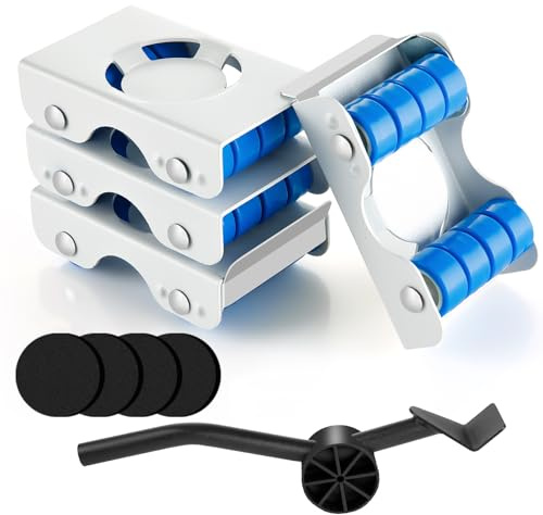 Nymblis White Furniture Transport Roller Set, Furniture Lifter with 4 Metal Sliders and Pry Bar, Appliance Rollers Moving Wheels & Sliders for Washing Machine, Sofa, Fridge, 350kg Load Capacity