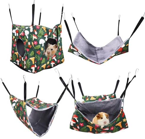 TiooDre Hamster Hammock House, 4pack Rat Hanging Bed Washable Guinea Pig Bed Soft Fluffy Rat Cage Accessories, Swing Hamster Toys Rat Hammocks for Cage Small Animal Glider Squirrel Playing Sleeping
