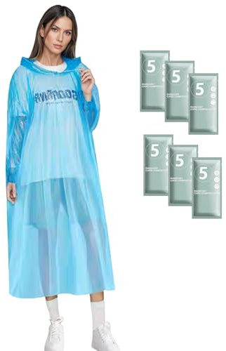 flintronic Pack de 6 Poncho Impermeable Mujer y Hombre, Desechables Chubasquero Paquete familiar para Viajes, Picnic, Deportes, Senderismo Ciclismo y Festival