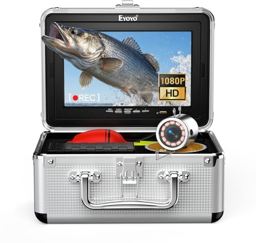 Eyoyo Underwater Fishing Camera 7-Inch: 1080P Ice Fishing Camera DVR, 12 IR Lights, IP68 Waterproof, Low-Temperature Battery, 15m Cable, EF07RHA Ideal for Ice, Lake, and Night Fishing