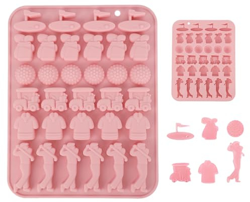Golf Silicone Mold, 32 Cavity Pink Golf Ball Chocolate Molds for Cake Pops Sport Decoration Candy Fondant Ice Cubes DIY Baking & Party Favors(6 Patterns)
