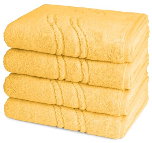 Ross - 4 teiliges Frottier-Set - Cashmere Feeling (4 X Handtuch im Set) - 520 g/m2 - Baumwolle - Walkfrottee - saugstark - weich und flauschig - Ginster