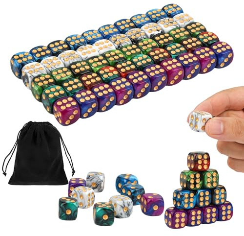 50Stück Würfel, 16mm Zweifarbige Spielwürfel, Bunte Würfel mit Runden Ecken