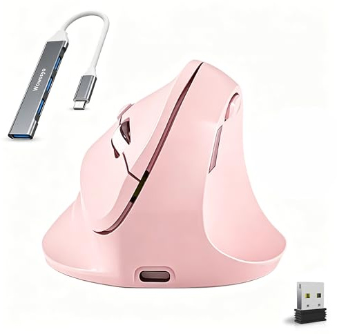 Wowssyo Ergonomique Souris Verticale avec écran, 3 Modes [Bluetooth 5.3, 2,4 GHz, Filaire], Souris sans Fil Rechargeable, 800/1200/1600/2400/4800 DPI, PC/Mac - Rose