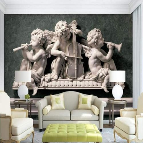 XLMING Art En Relief Plâtre Sculpture Petit Ange Musique 3D Papier Peint Premium Texturé Soie Bureau Salle à Manger Salon Chambre Coucher Canapé TV Mur-430cm×300cm