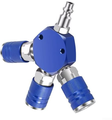 babominimer /4 Inch for NPT 3-Way Air Manifold for Air Compressor Systems, Hex Style Pneumatic Splitter with 3 Brass Quick Couplers, Red Metal Industrial Hose Connector(Blue)