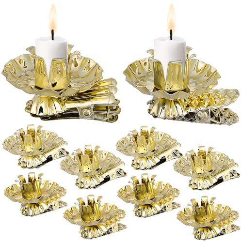 JECOMPRIS Lot de 20 Porte-Bougies à Pince en Métal Doré Bases de Bougies C et M Style Moderne Bougeoirs Décoratifs pour Sapin de Noël Accessoires Stables et Résistants à Haute