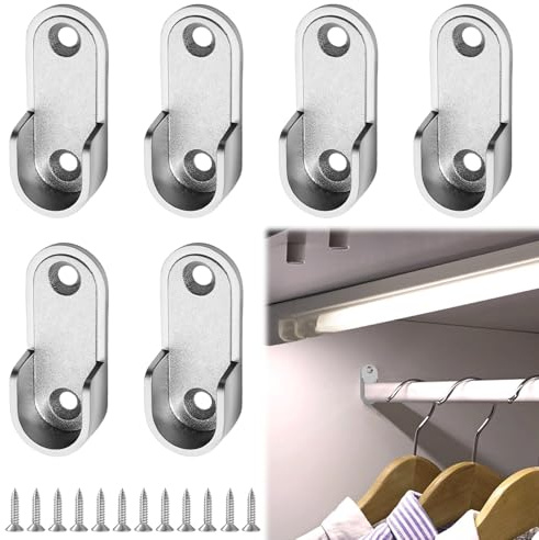LgCiXli Lot de 6 supports de tringle à vêtements en métal | Support de tube d'armoire résistant pour armoire et garde-robe | Support mural robuste pour rangement de vêtements | Vis incluses