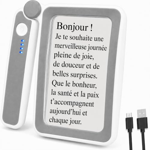 SONNELD Loupe de Lecture Rectangulaire, avec Lumière LED Rechargeable - Loupe Grossissante 3X en Verre Anti-Rayures - Idéal pour Malvoyants, Seniors, DMLA, Journaux et Travaux de Précision