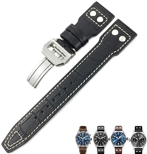 SAAWEE äkta läder kalvläder armband 21 mm 22 mm lämplig för IWC Big PILOT IW5009 IW5103 trådnagel klockarmband, 20mm, Acetat, Ingen ädelsten