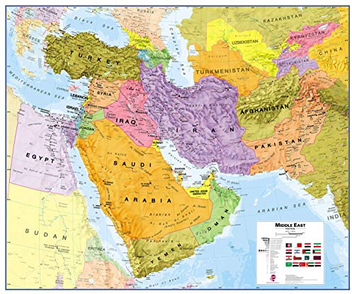 Maps International Huge Political Middle East Wall Map - Paper - 46 x 55