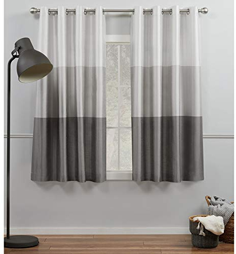 Exclusive Home Chateau Striped Faux Silk Grommet Top Curtain Panel Pair, 54x63, Black Pearl