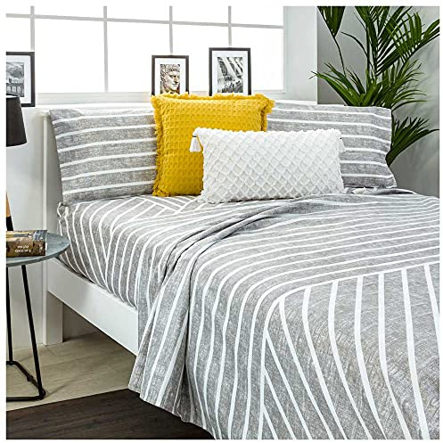 COTTON ARTean Juego de sábanas 150x190/200 TORRETA gris Microfibra cepillada. 4 piezas: Encimera, 2 Fundas de Almohada, Bajera Ajustable