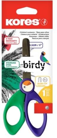 Kores - Safety Scissors - Birdy Style Safety Scissors for Kids and Students with Blunt Tip and Wear Resistant Stainless Steel - Back to School Supplies - Pack of 1 in Assorted Colours