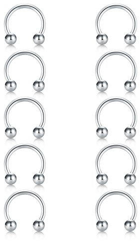 Briana Williams 10er Nasenpiercing Lippenpiercing Hufeisen Ring Set Tragus Piercing Silber Chirurgenstahl 16G 12mm