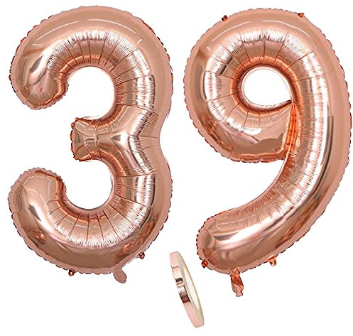 Globos numeros 39 años, Number globo número 39 oro rosa para niña Mujeres Chica, 40 Figuras Decor globo de lámina de helio inflable, gigante grande decoración fiesta de cumpleaños boda (xxxl 100cm)