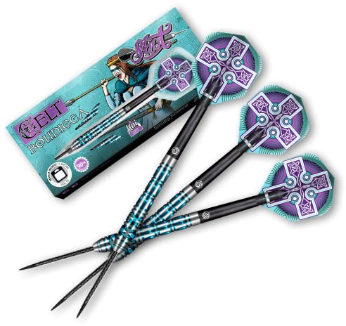 Shot! Steel Darts Celt Boudicca 90% Tungsten Steeltip Darts Steeldart Dartpfeile Set mit Schäften und Flights Made in Neuseeland (23 Gramm)