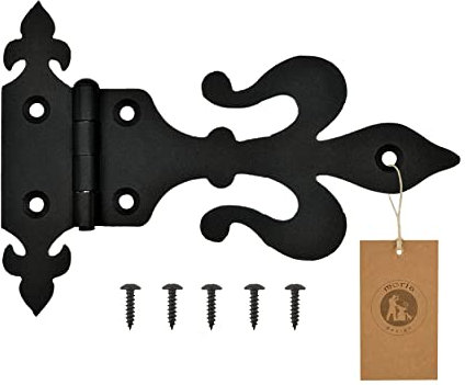 MoriaDesign Rustikal Scharniere - 2,5 x 190 x 130 mm - Schwarz - Torband Schwarz Schmiedeeisen - Scharnier für Gartentore, Holztüren, Holztore und Fensterläden, Dekorative Kreuzgehänge