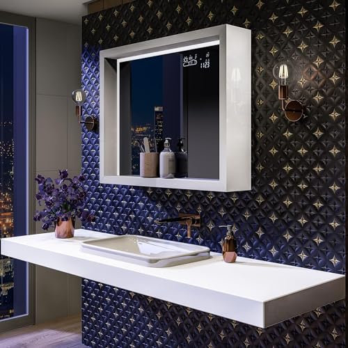 FORAM Badspiegel mit Beleuchtung - Led Spiegel Bad - 80x60 - Badezimmerspiegel Nach Maß - auf Individuelle Bestellung Gefertigt - Modernes Design - Ohne Rahmen