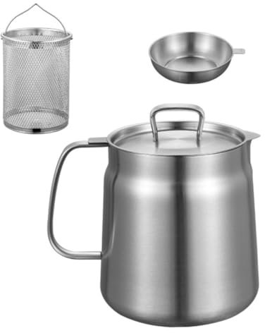 TOPBATHY Behälter Mit Sieb Für Ölfilterung Kochen Öl Container Ölsieb Für Fritteuse Küchenfettbehälter Behälter Für Speckfett Metallsieb Mit Feinem Netz Mit Gefiltertem Öl