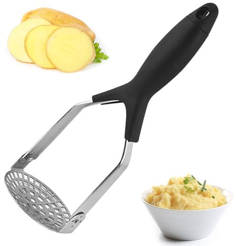 iCovalescent Machacador de Patatas de Acero Inoxidable, Máquina Trituradora de Patatas Manual, con Mango Antideslizante, Pasapurés Triturador de Patatas para Hacer Puré de Verduras, Frutas