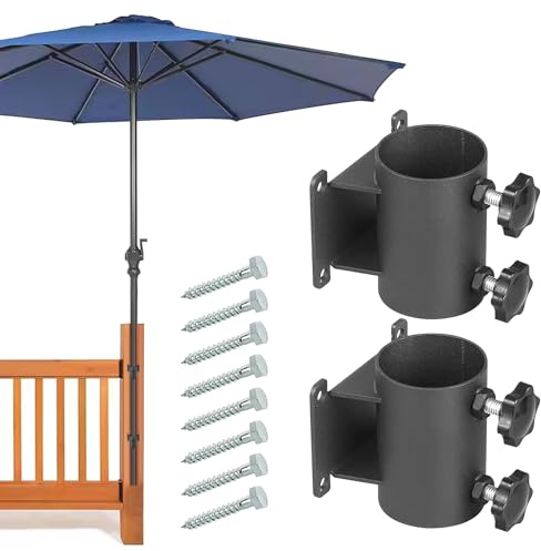 2 Pieces Patio Umbrella Holder, Deck Umbrella Mount, Heavy Duty Patio Umbrella Holder, for Deck Railing Heavy Duty Outdoor Umbrella Clamp(Fits 1.3-2 Umbrella Pole Diameter)