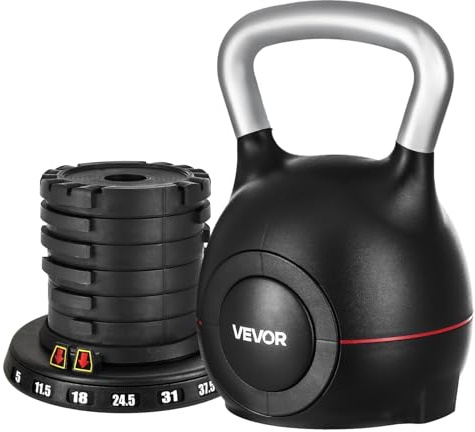 VEVOR Kugelhantel verstellbare Kettlebell mit 7 Gewichtsstufen (2/5/8/11/14/17/20 kg), Schwunghantel aus ABS + Aluminium-Druckguss, für Griffkrafttraining Ganzkörpertraining Cross-Training Schwarz