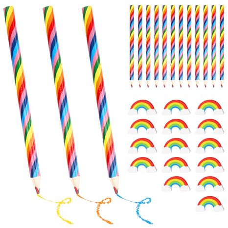 Sploziia 30 Stück Regenbogenstift Set Mit 15 Regenbogen Stifte Und 15 Regenbogen Radiergummi Zum Zeichnen, Basteln, Kindergeburtstag Deko Und Gastgeschenk Kindergeburtstag