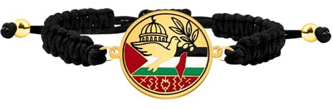 Tobestu Palästina-Flagge Moschee Runder Anhänger Armband – Verstellbares Schwarzes Nylonband Gewebtes Nahost-Solidarität Glaubensschmuck YA6014-YA6016