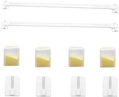 2Pcs Net Curtain Rods Extendable with 4PCS Self Adhesive Hooks, Extendable Curtain Poles No Drilling Net Curtains Tension Rods for Kitchen Cupboard Bathroom Window(White 30-50CM/11.81-19.69Inch)