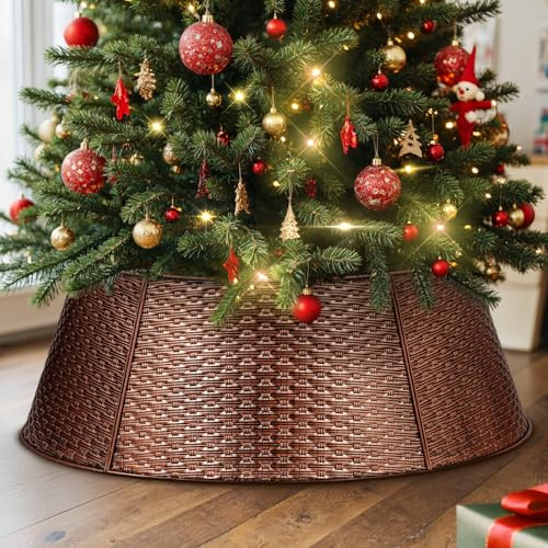 Lanpn Métal Collier Sapin Noël 70cm, Decorations Jupe de Sapin de Noel Christmas Tree Collar pour Moyenne M Arbres Artificiels Intérieur & Extérieur - Décorations Noël (Cuivre, Tissage Horizontal)