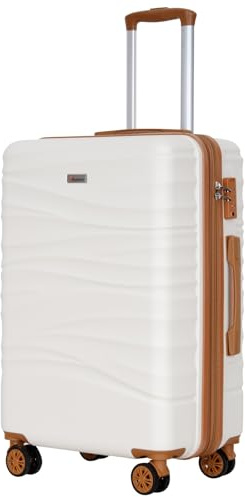 Romswi 26 Medium Checked Luggage, Checked-Medium Hardshell Suitcase with Double Spinner Wheels, Lightweight Large Hardshell Suitcase with TSA Lock,YKK Zipper, Scratch-Resistant White