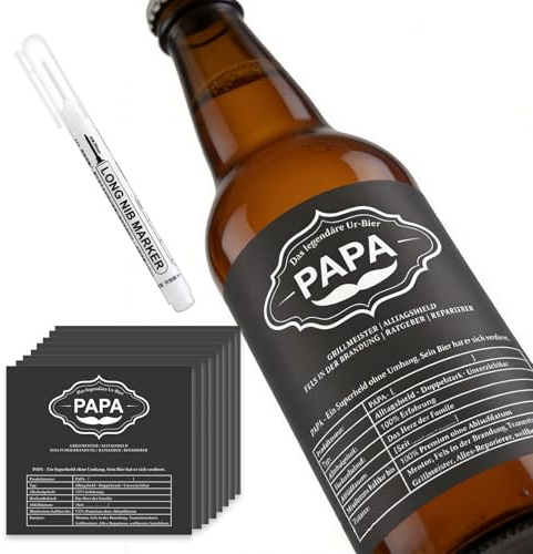 MaNeaz 8 Etiketten Papa Bier Sticker geschenk vatertag bier geschenk Geschenkidee zum Vatertag Pinkelparty werdender Bier Geschenk für den BESTEN PAPA Einschließlich Stifte