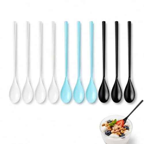 10 Pièces Cuillère Plastique Longue Réutilisable, Petite Cuillère Plastique Colorée, Cuillère Plastiques Jetable Style Durable Pour Café Dessert Glace Miel Boisson Mélange Cuisine Maison