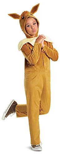 Förklädnad Pokémon Eevee overall för barn, officiellt licensierad, Eevee utklädnad för barn, har dimensionell huva med bedårande karaktärsdetaljer, supermjukt material, för åldrarna 4-6 år