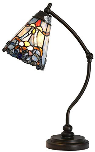 Bieye L10688 Tiffany Style Stained Glass Table Lamp Night Light with Swing Arm Base for Working Reading Home Decoration (Baroque Blue)