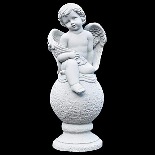 Thaiboo Massive Steinfigur sitzender Engel Skulptur Amor Steinguss Gartendeko Gartenfigur wetterbeständig